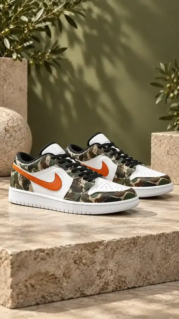 Olive / Orange — Artisan Jordan 1 approved product view 1 of 4
