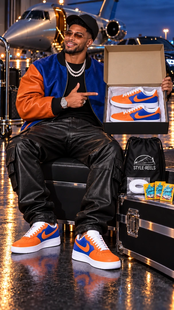 Custom orange and blue shoes with StyleReels kit